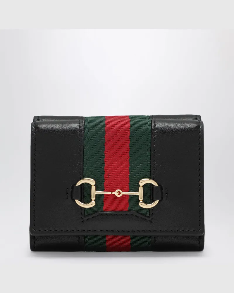 Gucci Kleines dreifach faltbares  Horsebit Web Portemonnaie Black