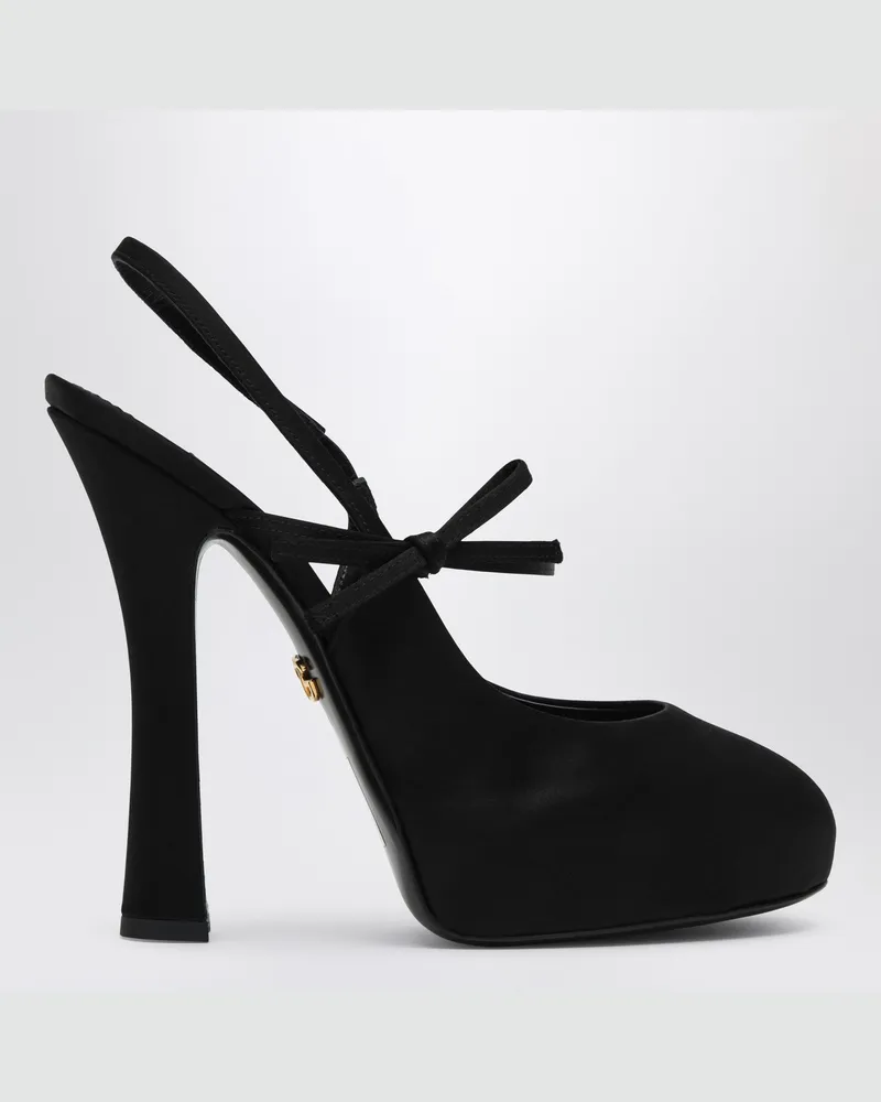 Dolce & Gabbana Hohe schwarze Satin-Slingbacks Black
