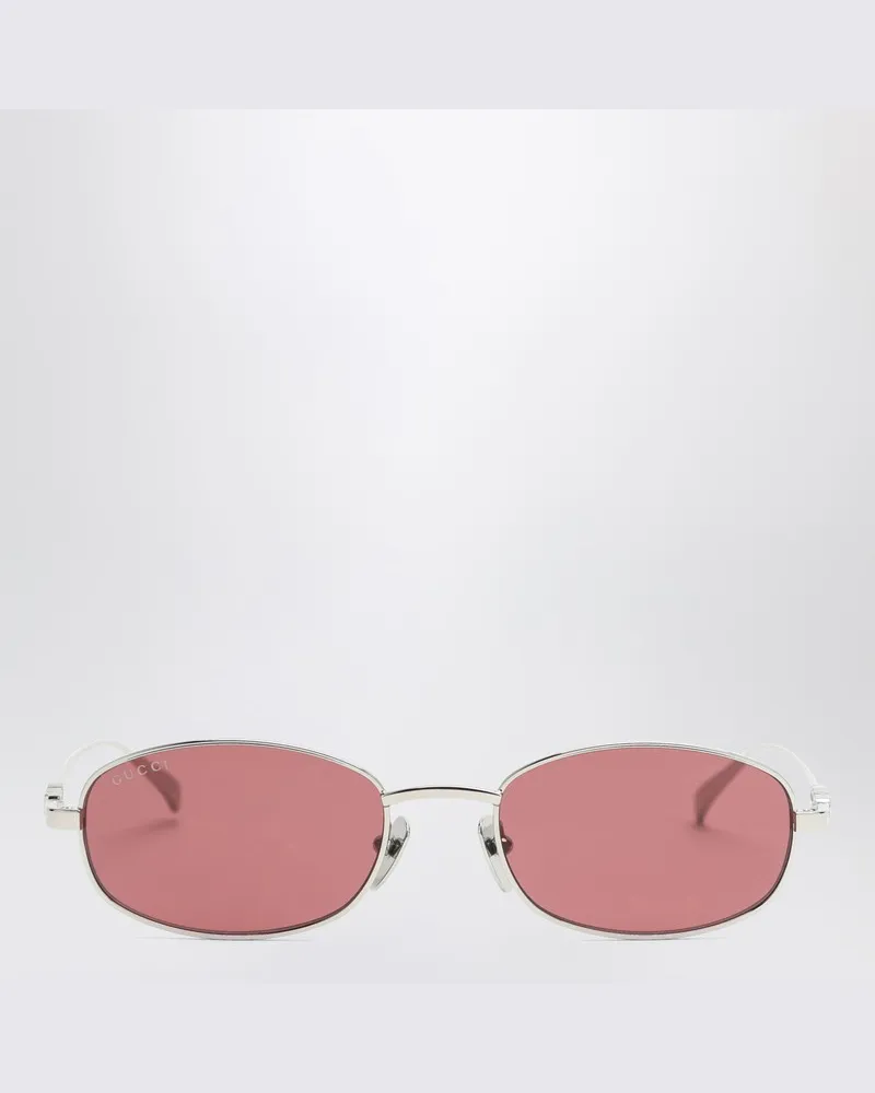 Gucci Silber/rote ovale Sonnenbrille Metallisch