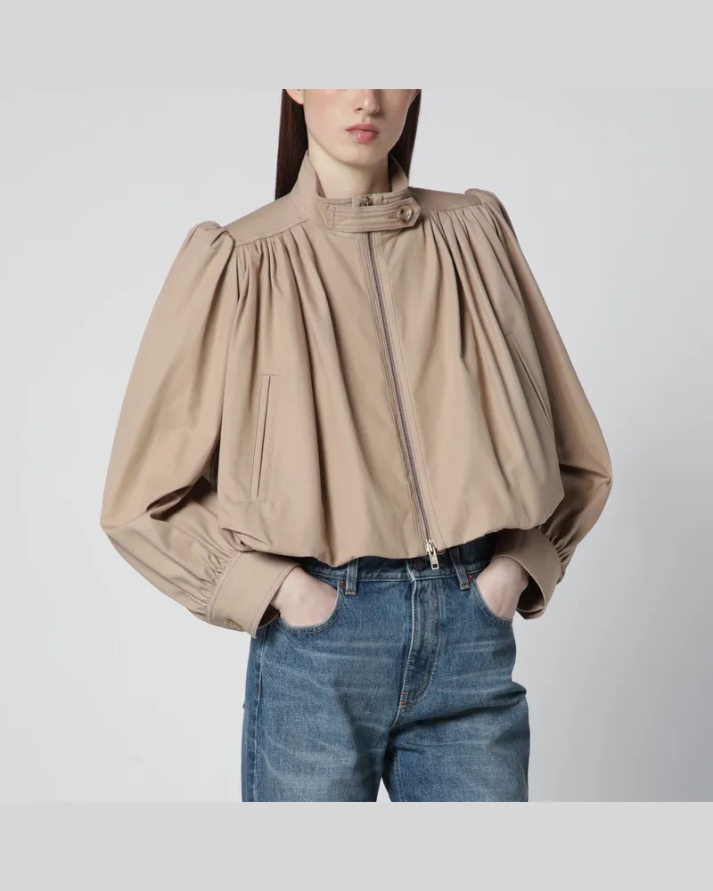 Chloé Beige geraffte Bouclé-Jacke aus Baumwollcanvas Brown