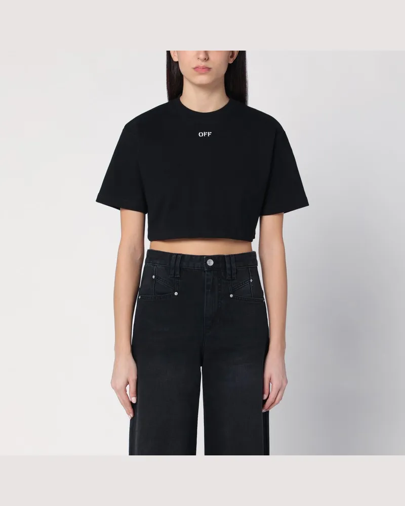 OFF-WHITE Schwarzes Cropped T-Shirt mit Logo Schwarz