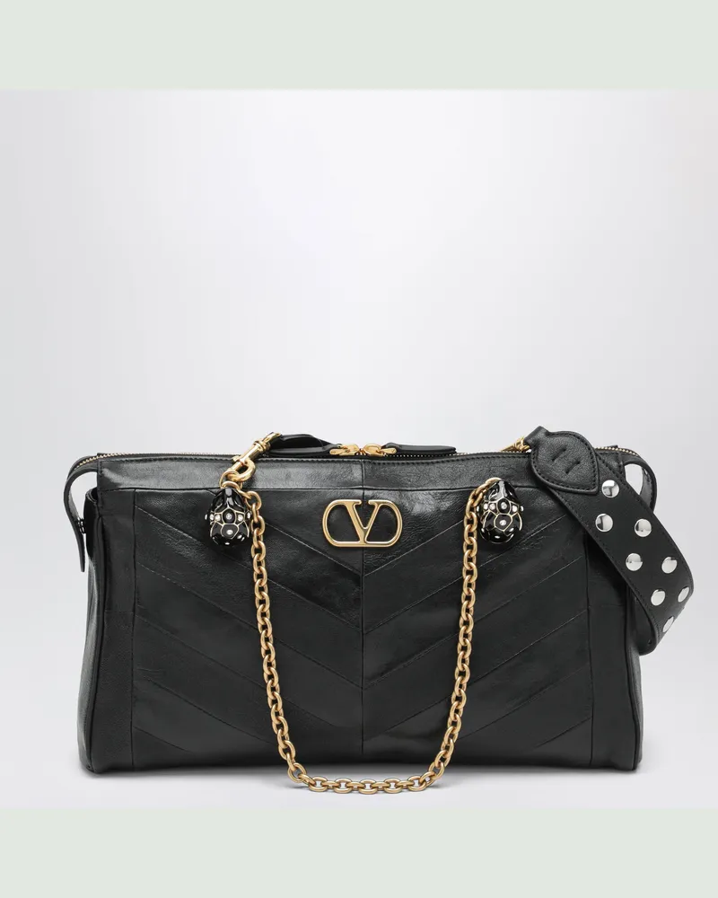 Valentino Garavani Panthea Chevron Tasche aus schwarzem Leder Black