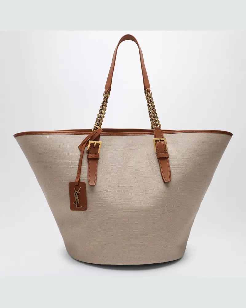 Saint Laurent Wüstenfarbene Schultertasche aus Canvas und Leder 