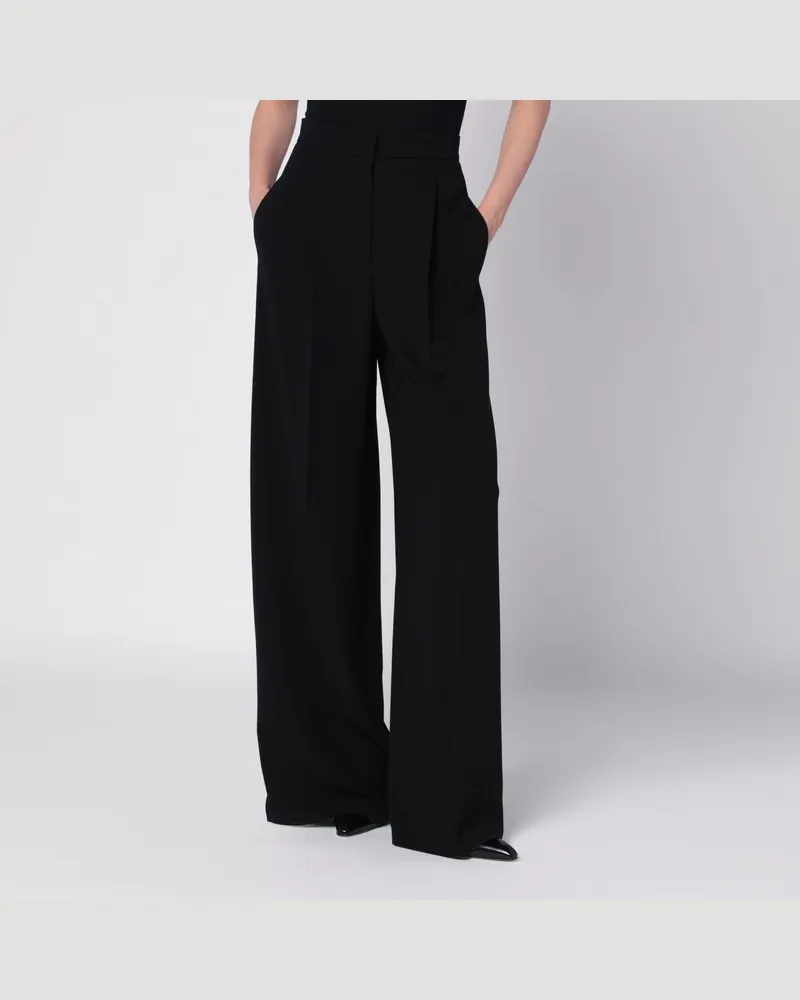 Max Mara Weite schwarze Hose aus kompaktem Cady Schwarz
