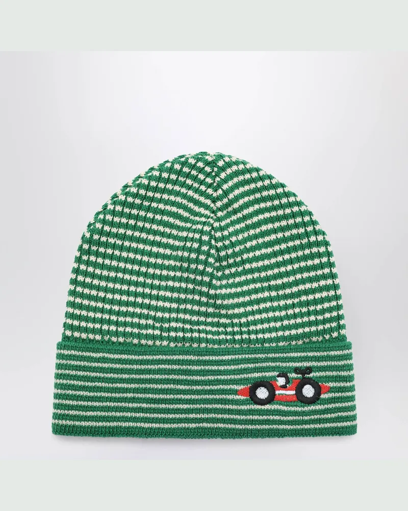 BOBO CHOSES Grün/weiß gestreifte Race Car Mütze Green
