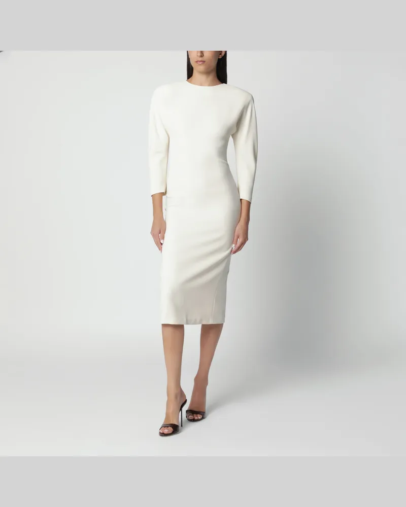 ANDAMANE Milchweißes Midikleid mit abgerundeten Schultern White
