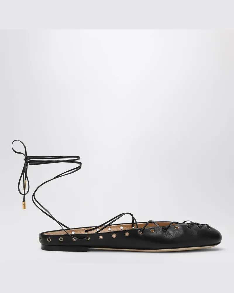 Chloé Schwarze Leder-Ghillie-Ballerinas Schwarz