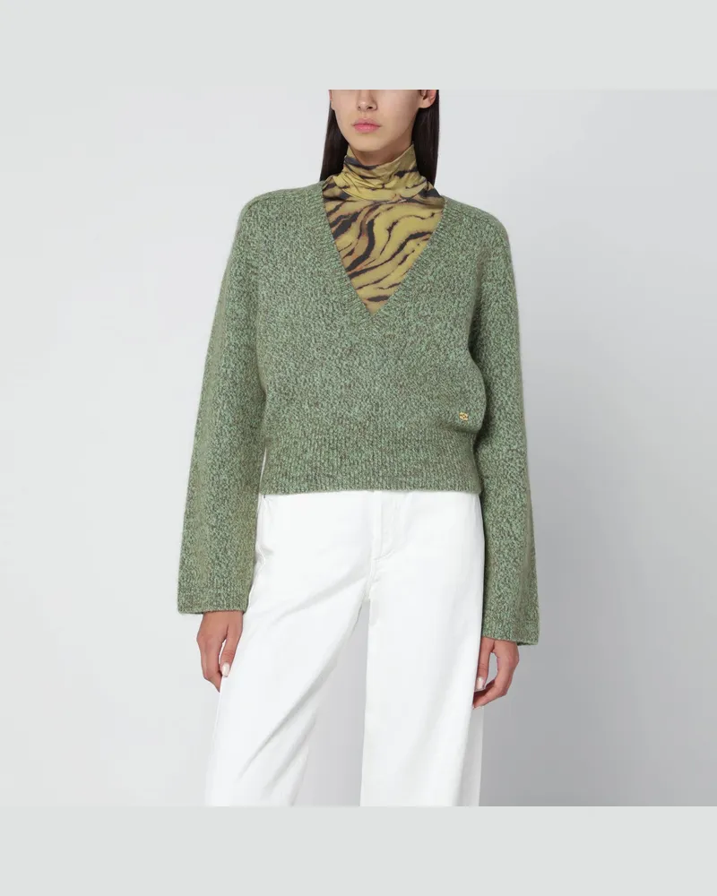 Ganni Grüner Strickpullover aus Wollmischung Green