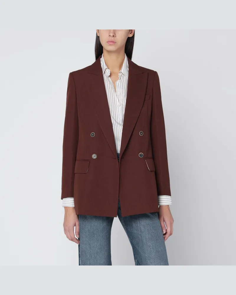 Max Mara Jacke in Erdfarbton aus Woll-Grain-de-Poudre Burgunderrot
