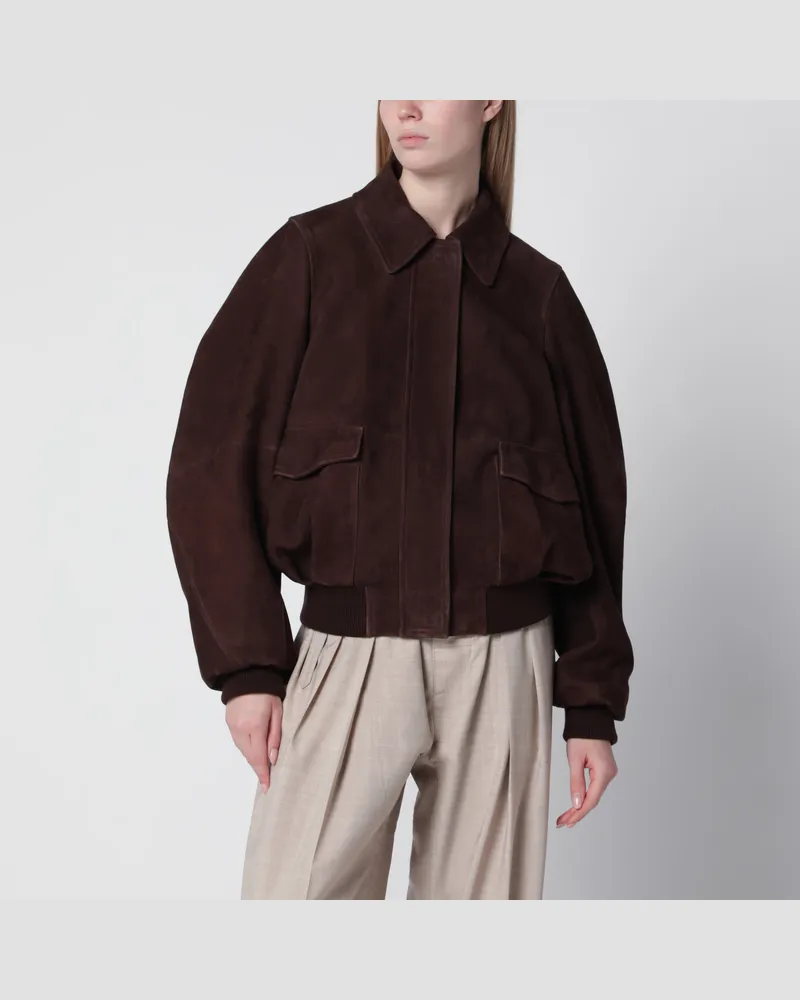 Loewe Dunkelbraune Wildleder-Bomberjacke Brown