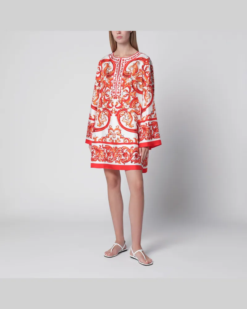 Dolce & Gabbana Kaftankleid aus Seidentwill mit Maiolica-Print, mehrfarbig Orange