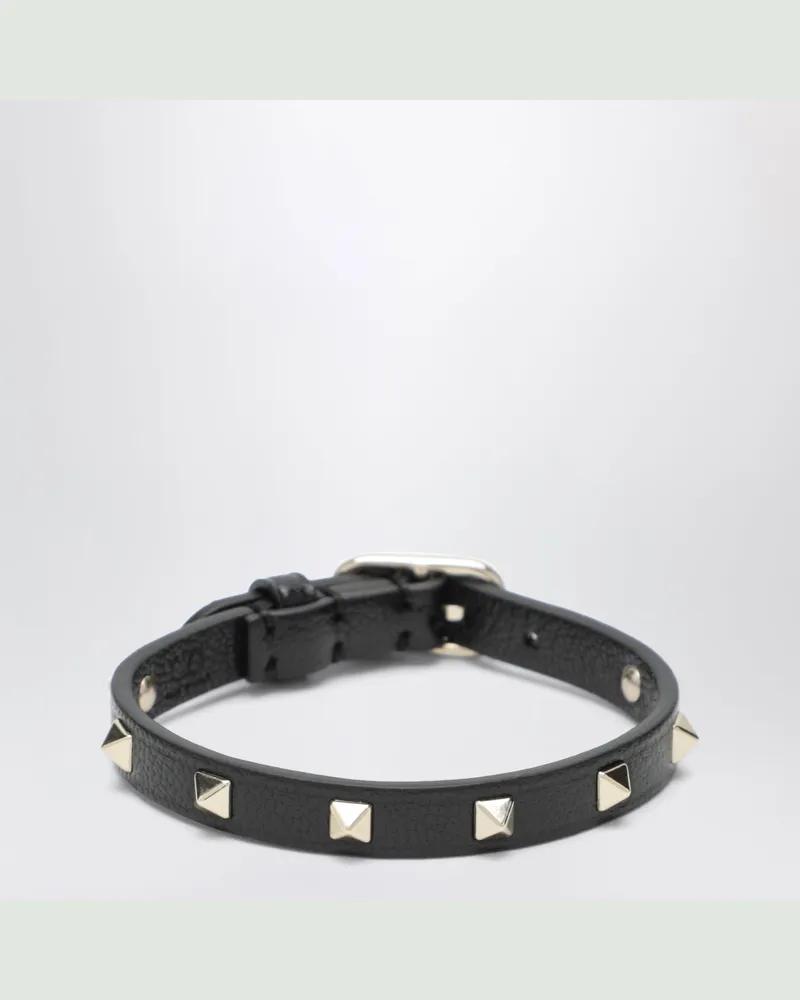 Valentino Garavani Schwarzes Rockstud Armband aus Leder Black