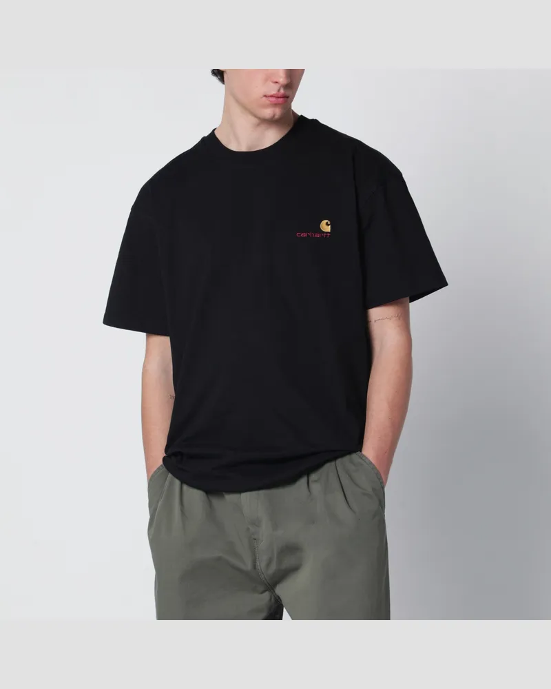 Carhartt WIP Schwarzes American Script T-Shirt mit kurzen Ärmeln 