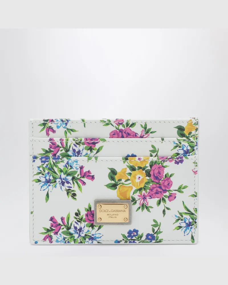 Dolce & Gabbana Kartenetui aus bedrucktem Kalbsleder mit Blumen, weiß Multicolor