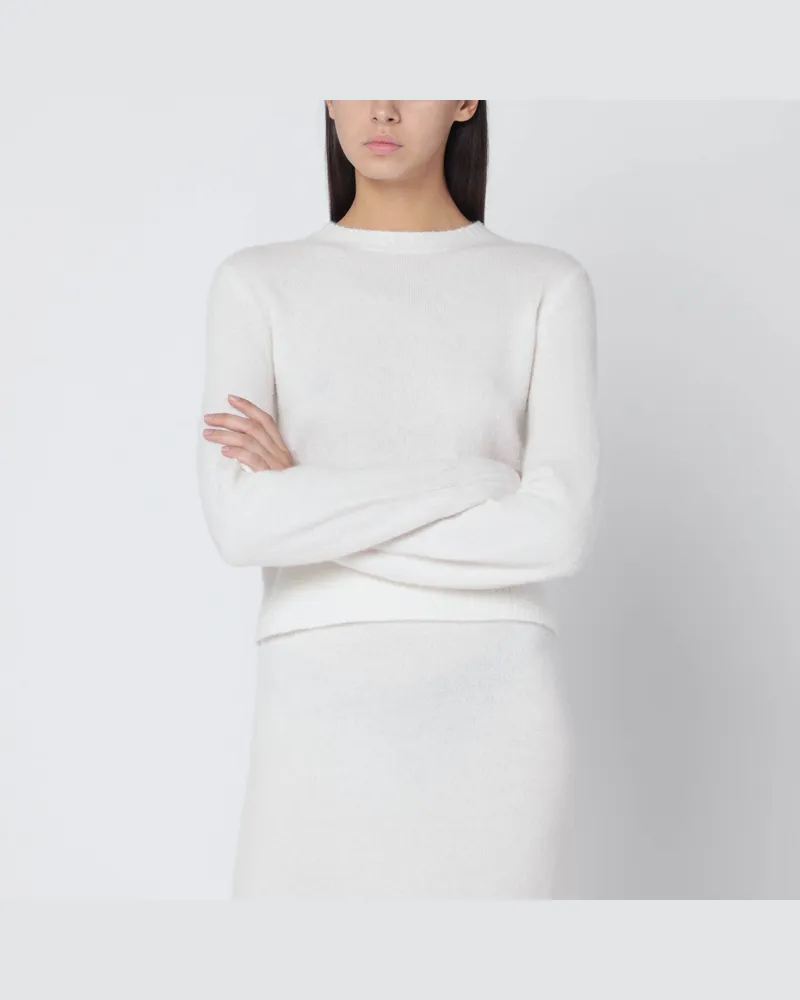 Max Mara Elfenbeinfarbener Pullover aus Stretch-Kaschmirstrick White