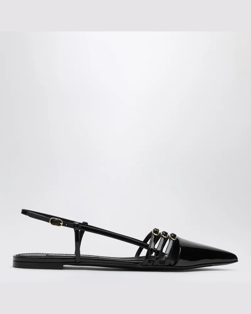 Dolce & Gabbana Schwarzer flacher Slingback aus Lackleder Black