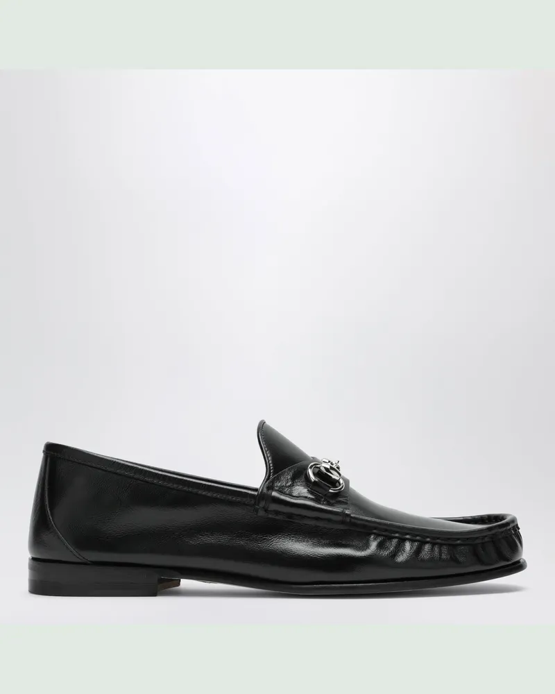 Gucci Herren-Mokassin Lugano aus schwarzem Leder, silbern Black