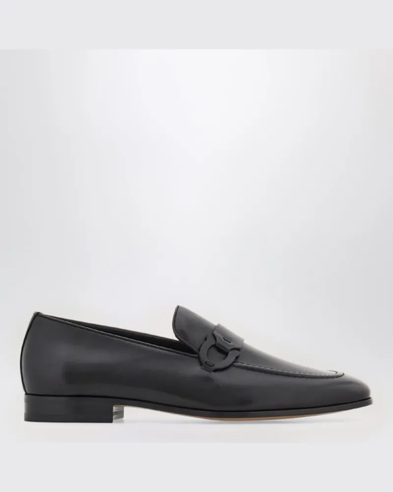 Ferragamo Schwarzer Mokassin mit Gancini-Logo Schwarz