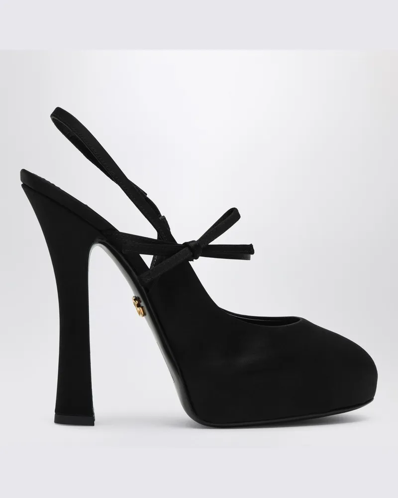 Dolce & Gabbana Hohe schwarze Satin-Slingbacks Schwarz