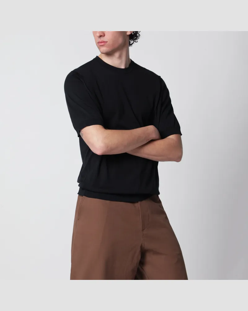 John Smedley Kempton Baumwollpullover in Schwarz Black