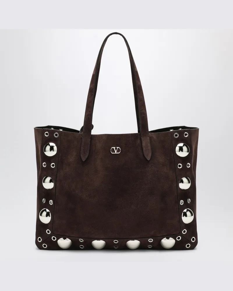 Valentino Garavani Medium Nellcôte Tote aus dunkelbraunem Wildleder Braun