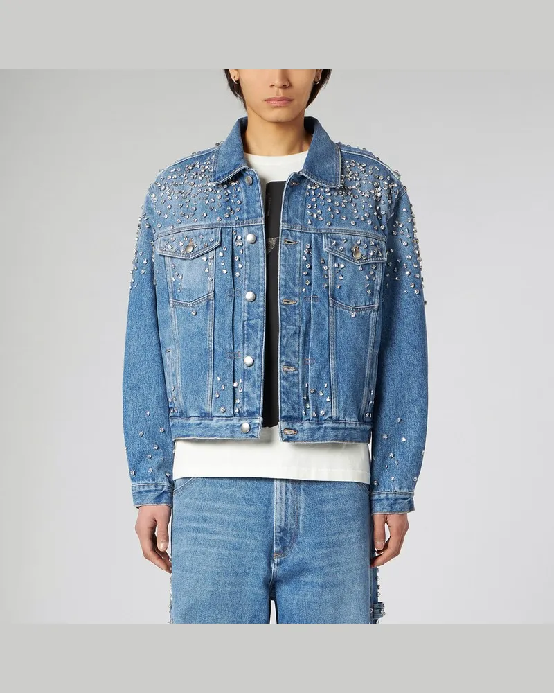 1989 STUDIO Truckerjacke aus blauem Denim Crystals Hellblau