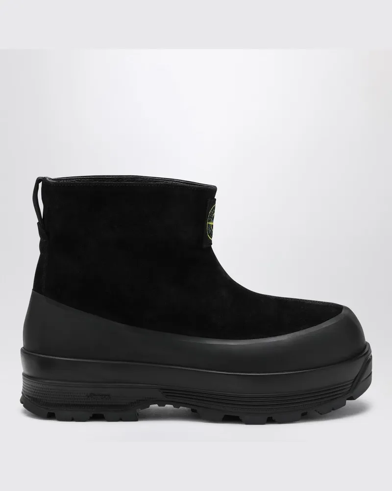 Stone Island Schwarze Wildleder-Stiefelette mit Logo Schwarz