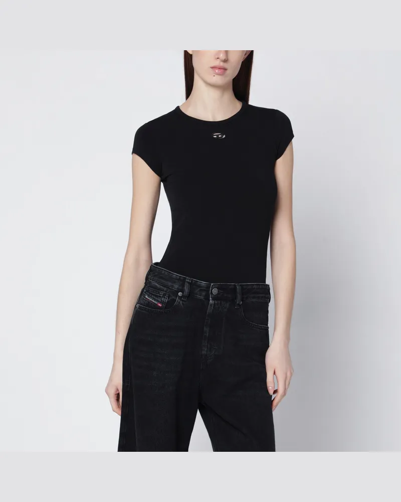 Diesel T-Angie schwarzes T-Shirt mit gelasertem Oval D Black