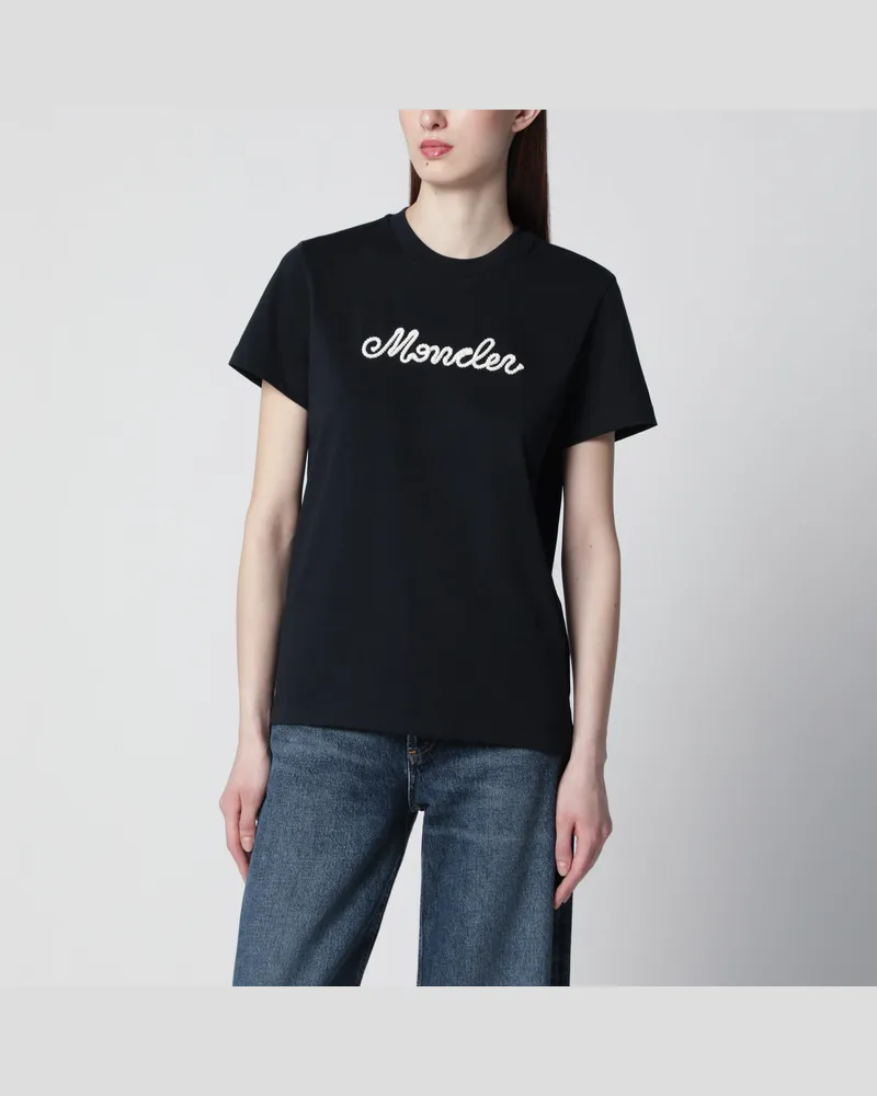 Moncler Marineblaues T-Shirt mit Logo-Stickerei Blue