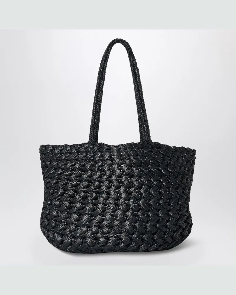 The Row Estelle Two Tasche in schwarzem geflochtenem Raffia 