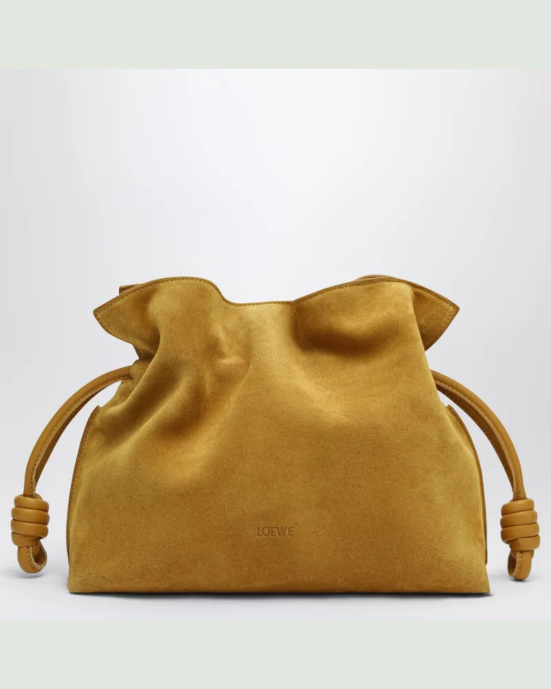 Loewe Mittelgroße ockerfarbene Flamenco Tasche aus Veloursleder Yellow
