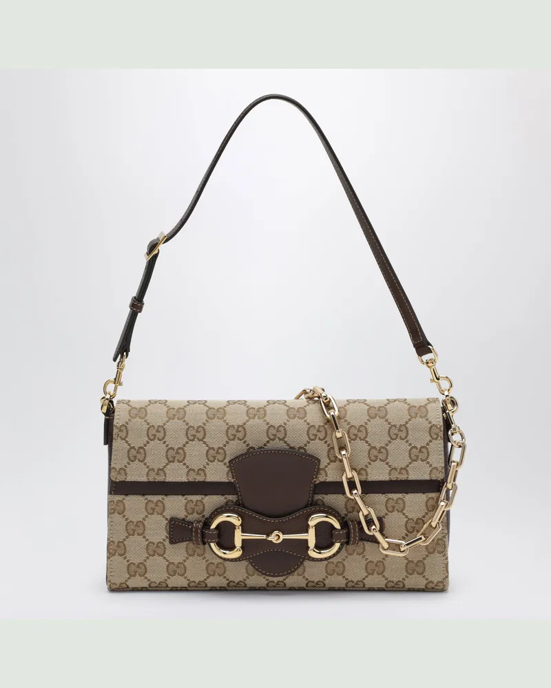 Gucci Horsebit Ristretto Schultertasche in Braun Beige