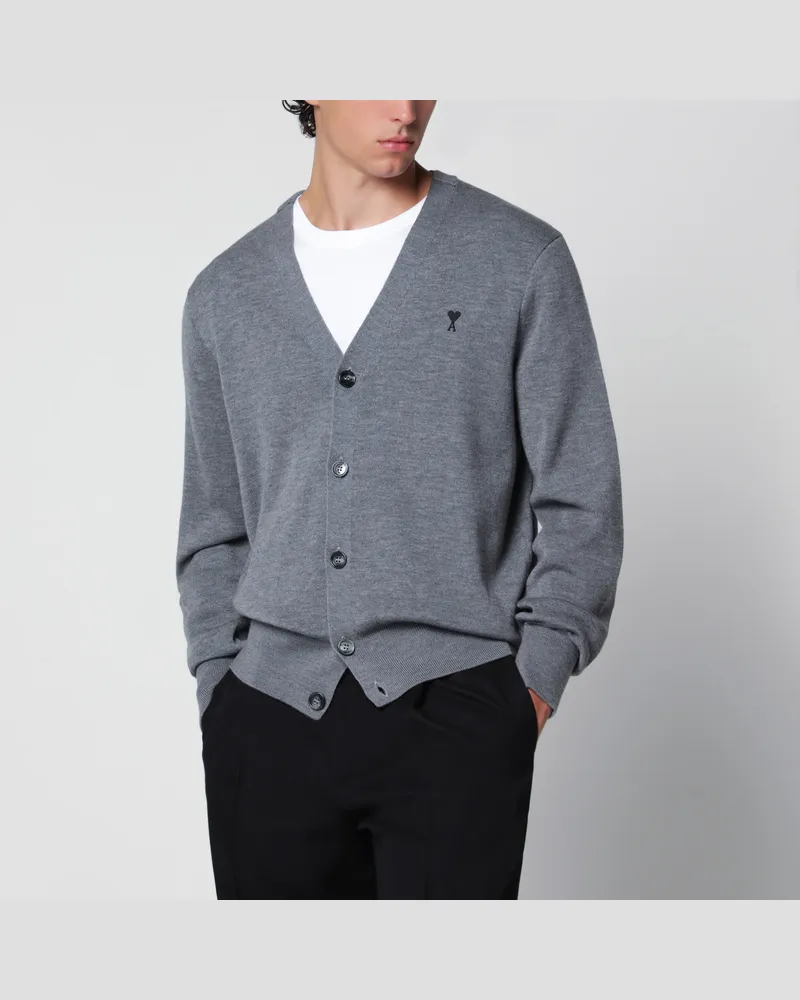 AMI Paris Grauer Ami de Coeur Cardigan aus Wolle Grey
