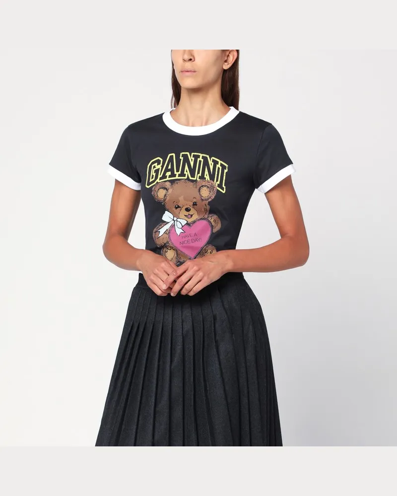 Ganni Dunkelgraues Cropped Teddy T-Shirt Violett