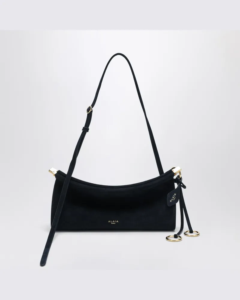 Alaïa Kleine Le Click East West Tasche aus mitternachtsblauem Wildleder Blau