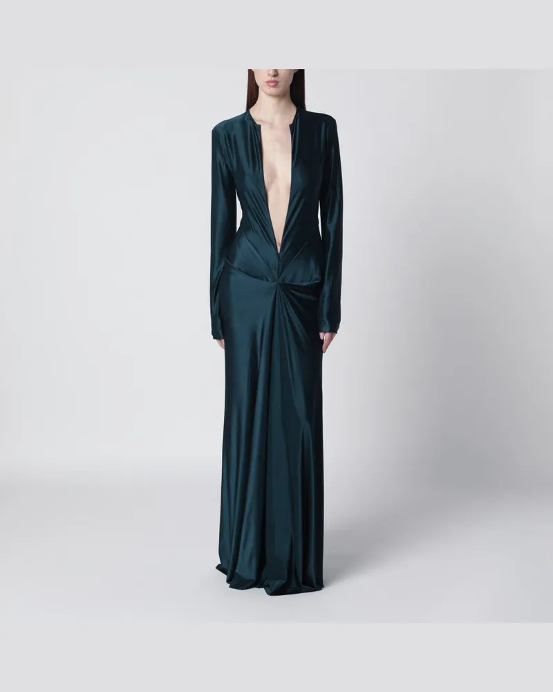 Victoria Beckham Langes Kleid in dunklem Aquagrün mit Frontreißverschluss 
