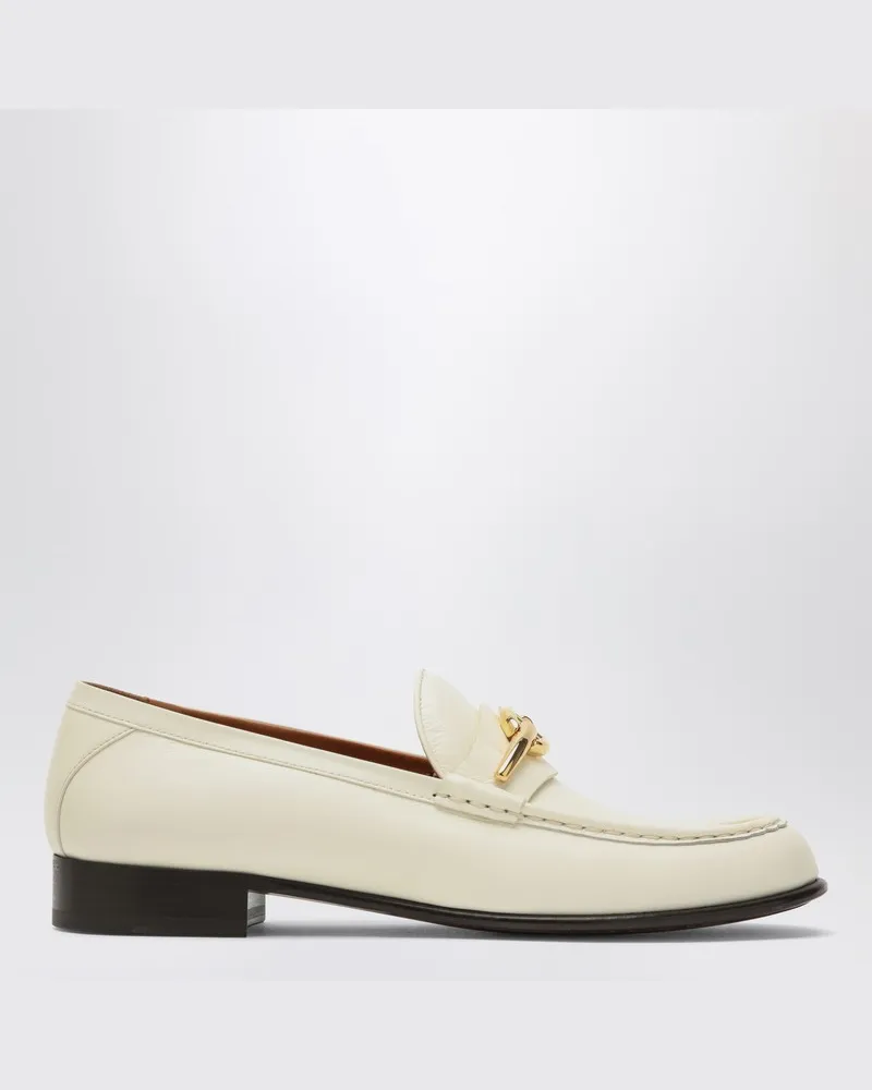 Valentino Garavani Elfenbeinfarbener Slipper VLogo Signature aus Leder Weiß