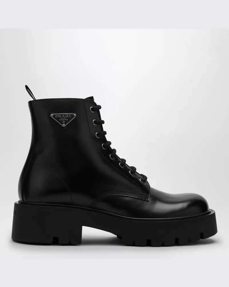 Prada Schwarze Stiefelette aus gebürstetem Leder Schwarz