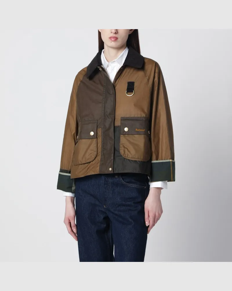 Barbour Alma Jacke sandbeige/olivgrün aus gewachster Baumwolle Mehrfarbig
