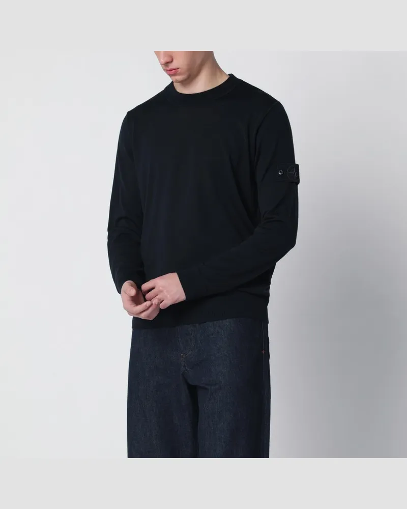 Stone Island Marineblauer Wollpullover mit Rundhals Blau