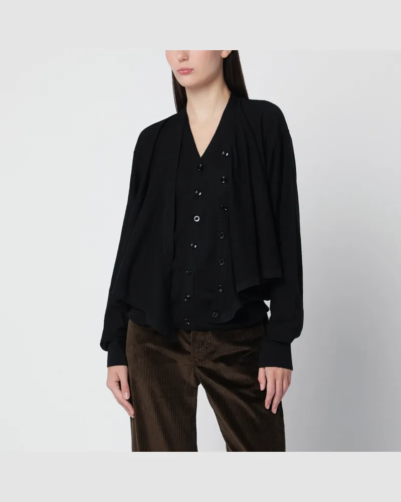 Christophe Lemaire Schwarzer Trompe l'oeil Cardigan aus Wollmischung Black