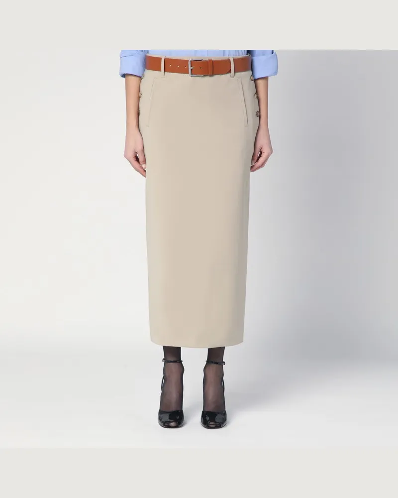 Moschino Beigefarbener Wollrock mit Gürtel Beige