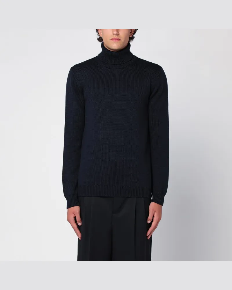 Roberto Collina Marineblauer Rollkragenpullover aus Merinowolle Blau