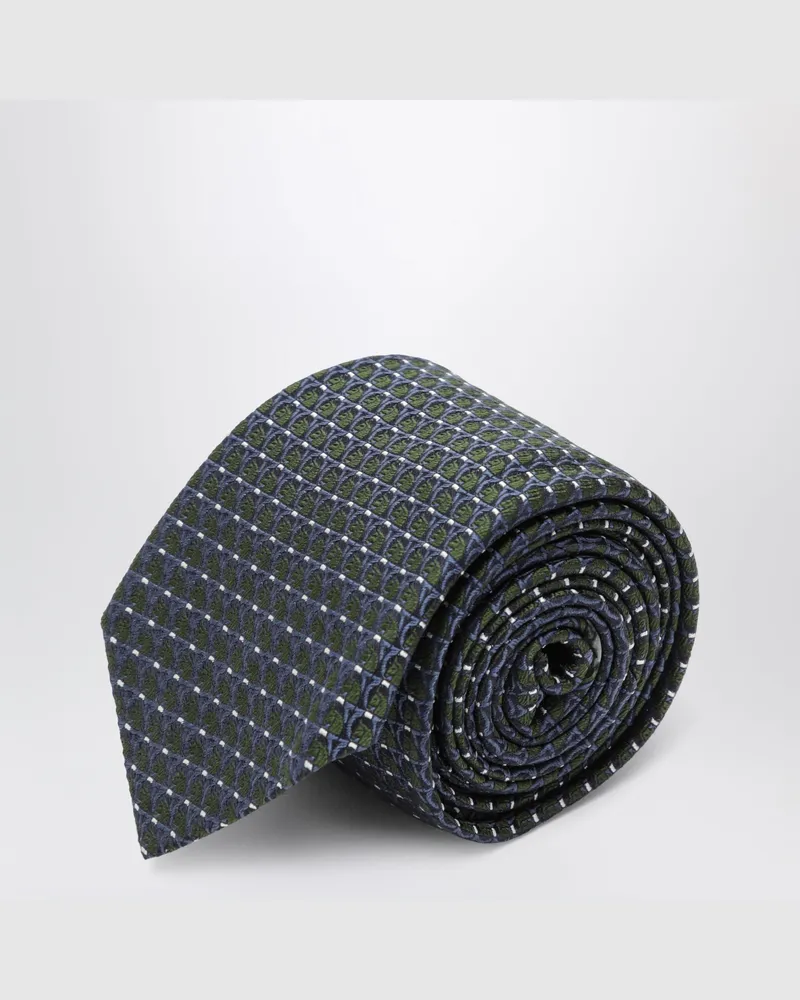 Ferragamo Seidenkrawatte mit dunkelgrünem Print Multicolor