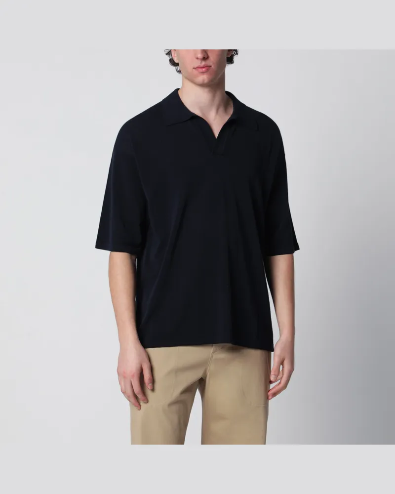 Roberto Collina Navyblaues Polo aus Baumwollstrick Blue