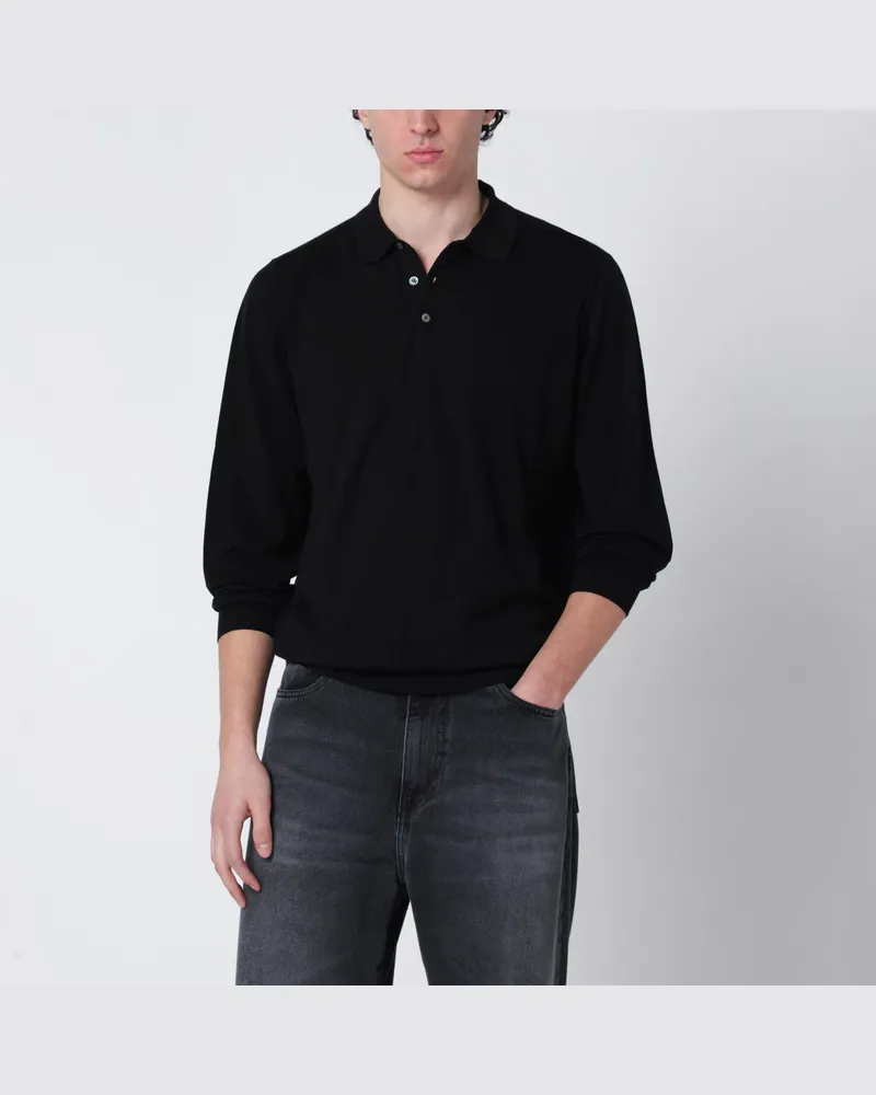 Drumohr  Schwarzes Baumwoll-Poloshirt Black