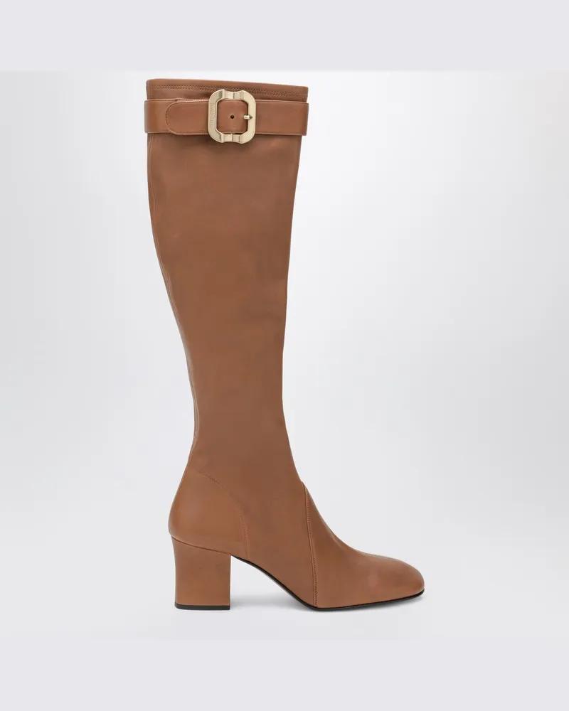 Miu Miu Karamellfarbene Stiefel aus Nappaleder mit Schnalle Mehrfarbig