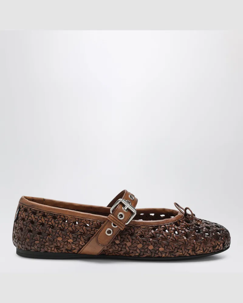 Miu Miu Lochmuster-Ballerinas aus Leder in Cognacfarbe Brown