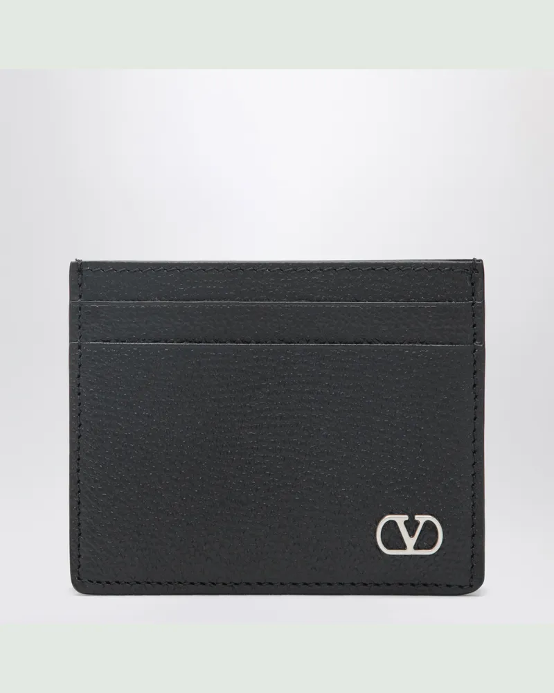 Valentino Garavani Black leather card holder with logo Black