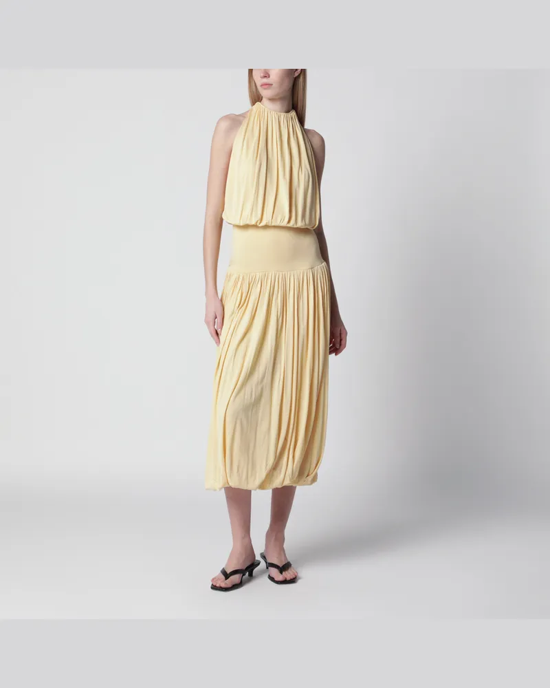 Totême Midikleid mit Raffung aus Viskose in Gelb Yellow